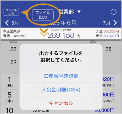 入出金明細のファイル出力機能イメージ